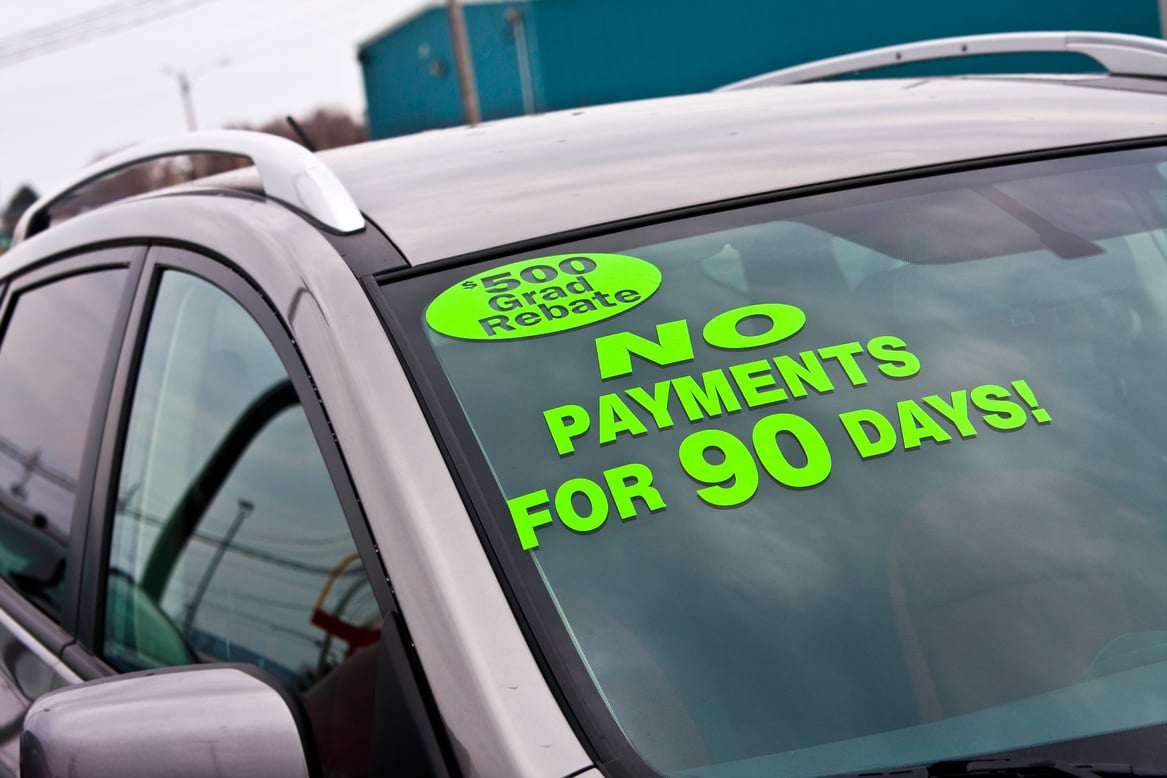 No Payments for 90 Days Decal on Car Windshield